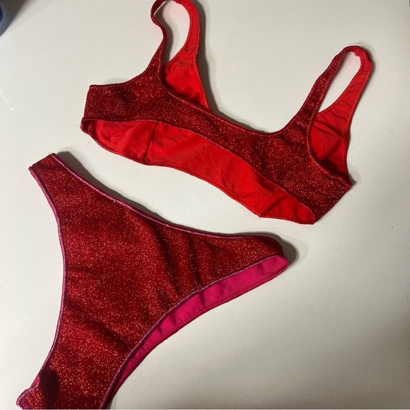 Oseree Red and Fuchsia Glitter Bikini Set. - Picture 4 of 5